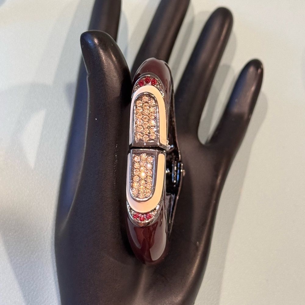 Cara New York NWOT Stylish Burgundy Hinged Bangle Adorned with Crystals